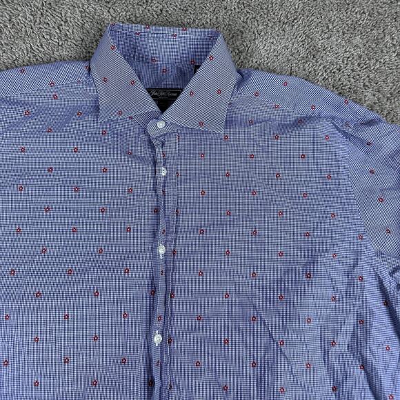 Saks Fifth Avenue Shirt Mens XL Gingham Micro Flower Button Up Made in Italy - Picture 3 of 11